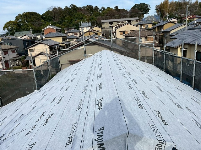 防水シート貼り施工の完了
